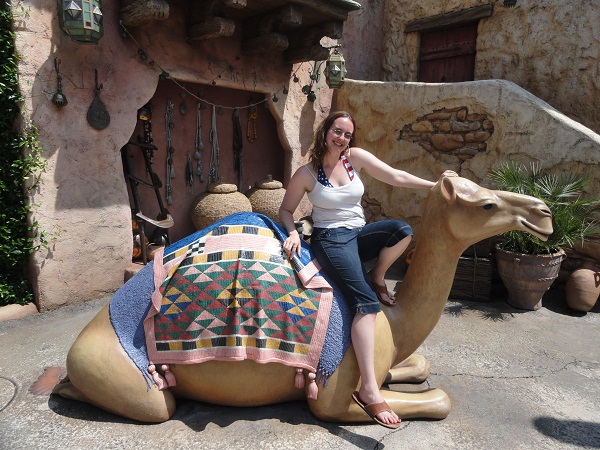 KCP student with a camel at Tokyo DisneySea, Chiba