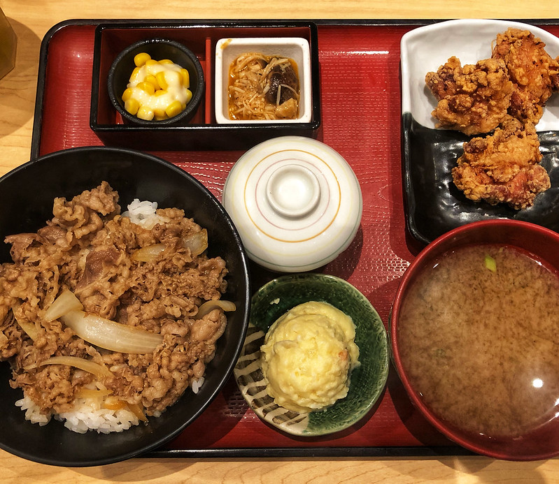 Gyudon set with karaage chicken from Sukiya Restaurant