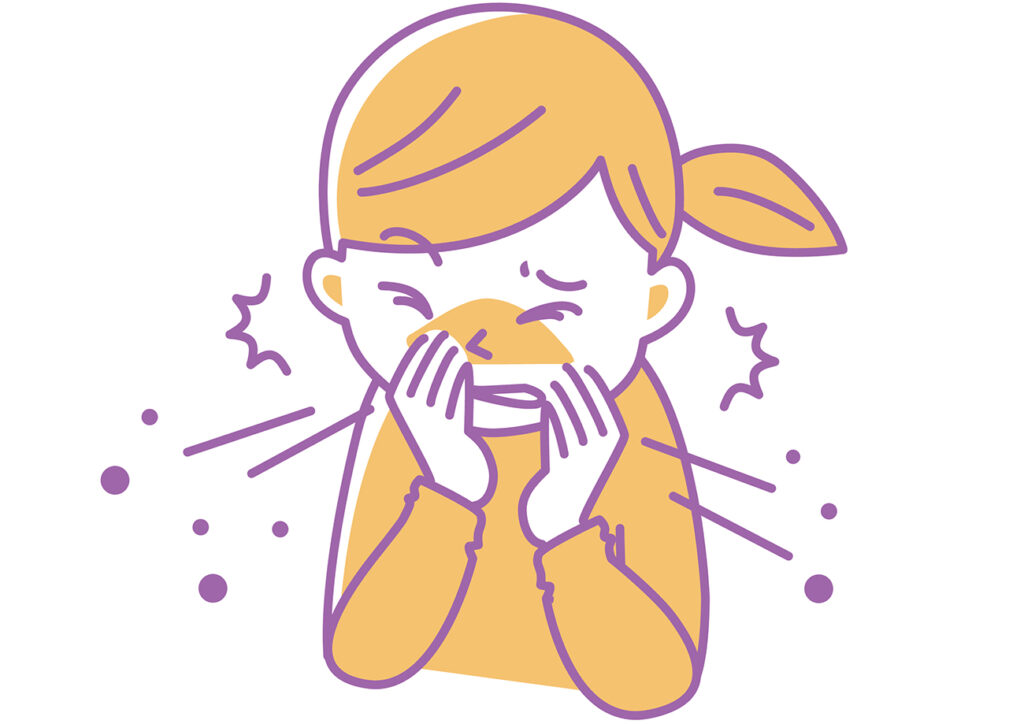 Woman holding cough and sneezing with hands