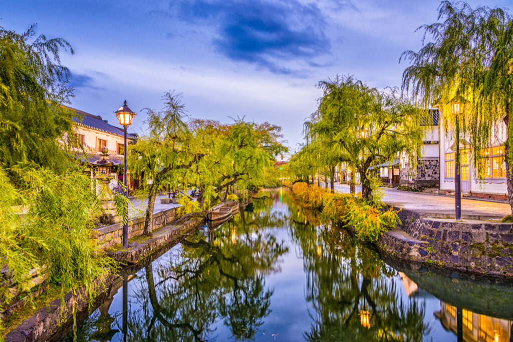 Kurashiki, Okayama, Japan old town canals.